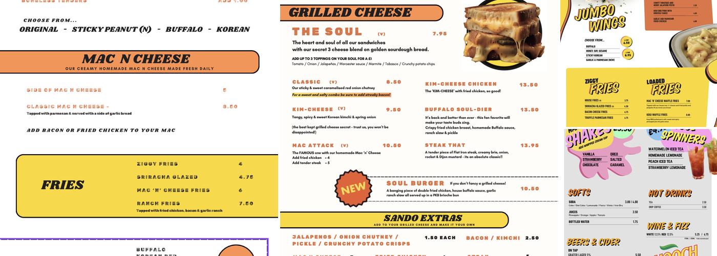 Northern Soul Grilled Cheese Menu