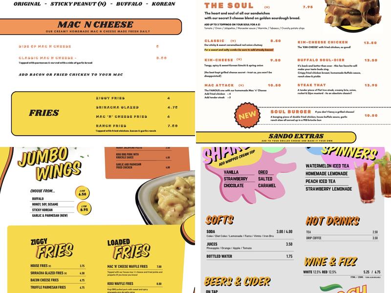 Northern Soul Grilled Cheese Menu