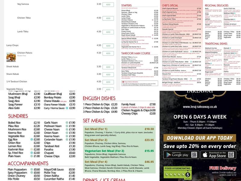Le Raj Takeaway Menu