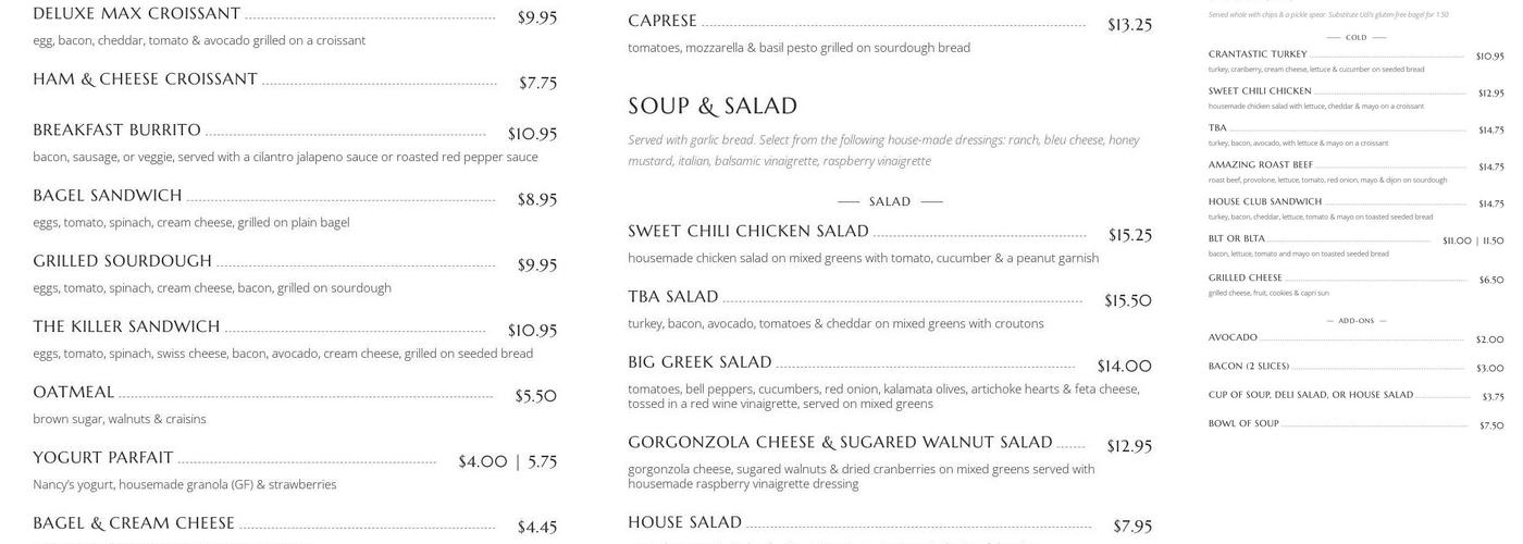 Max Porter's Menu