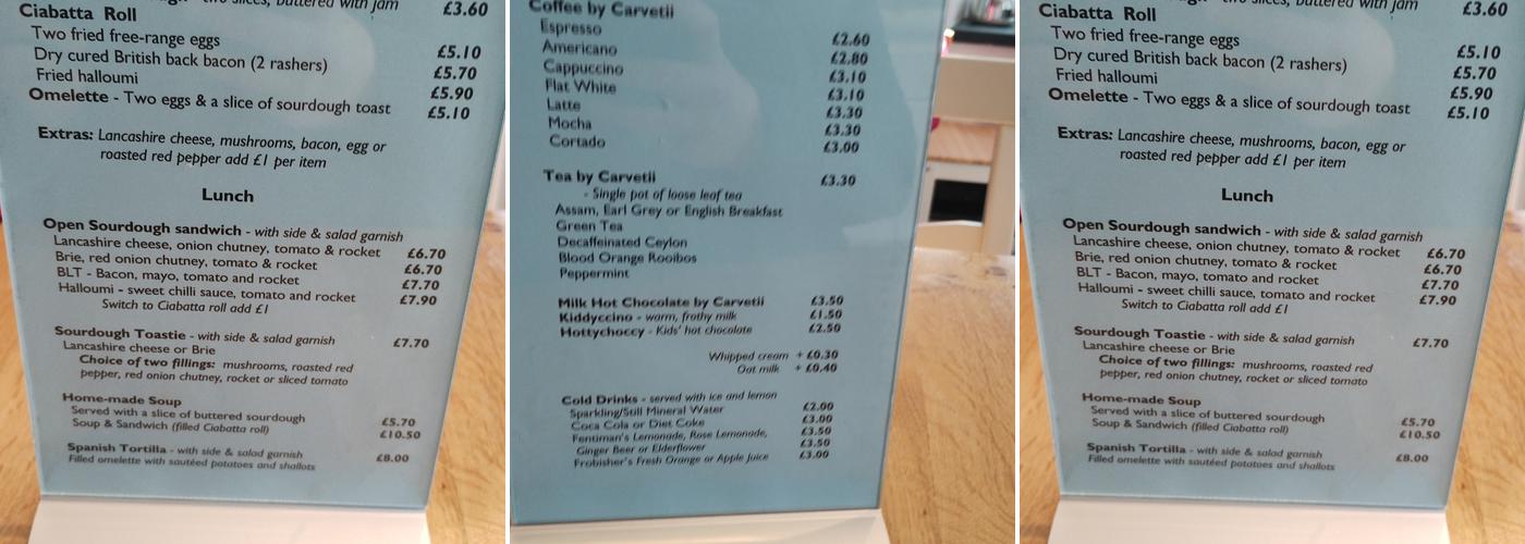 The Old Post Office Cafe Menu