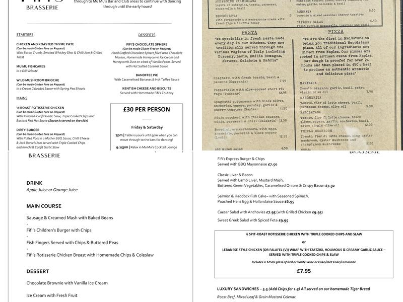 FiFi's Brasserie Menu