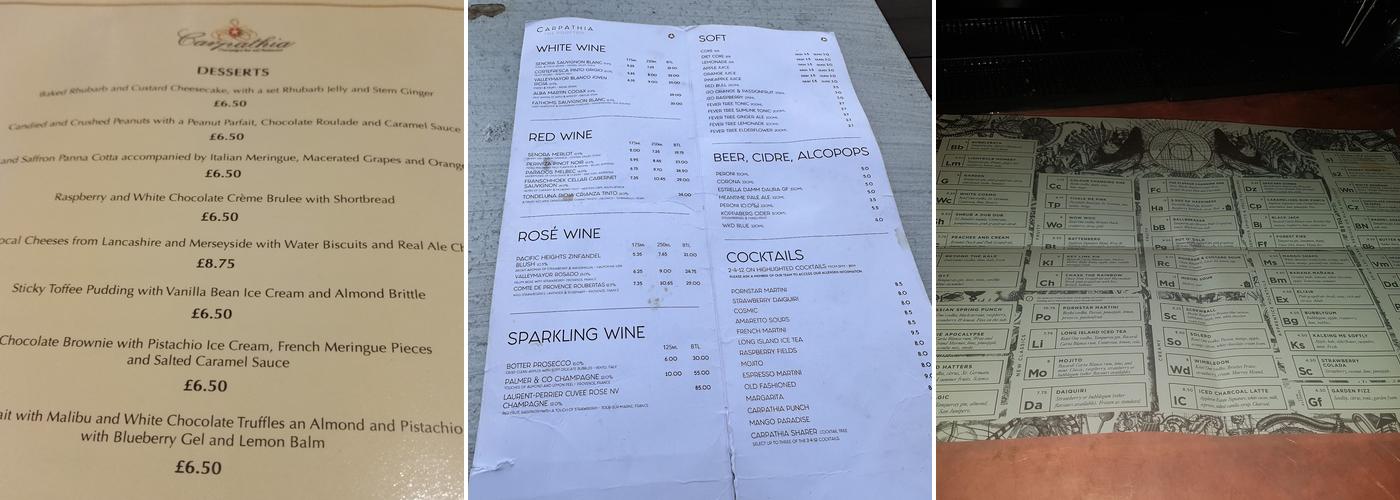 Carpathia Bar & Restaurant Menu