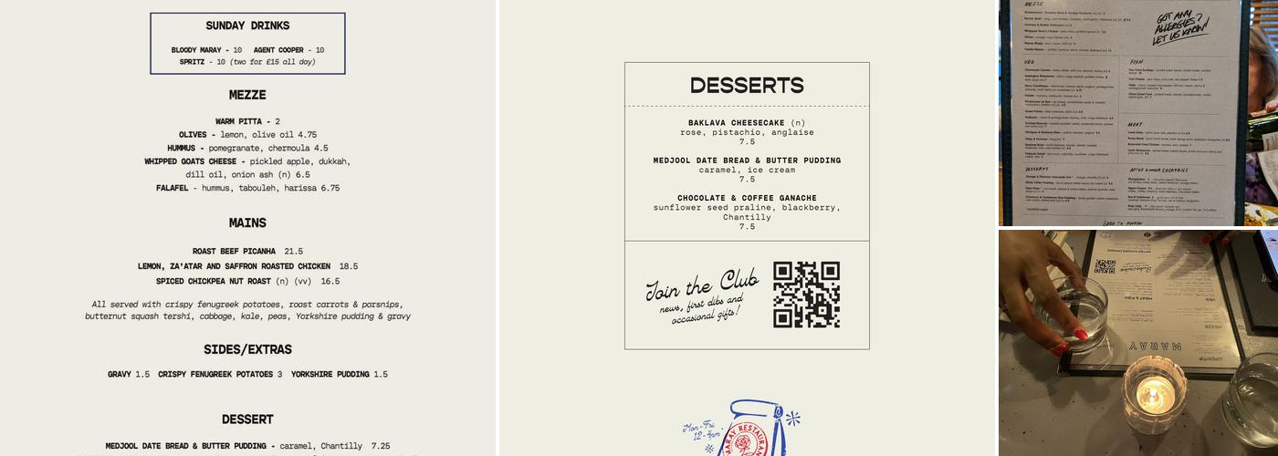 Maray Albert Dock Menu