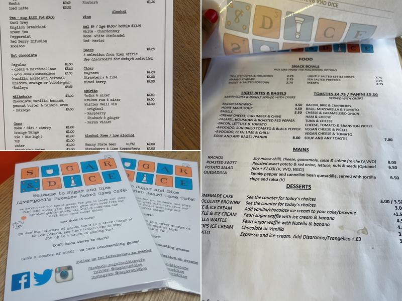 Sugar and Dice Board Game Café Menu