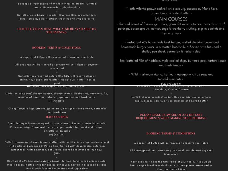 Restaurant 43 Menu