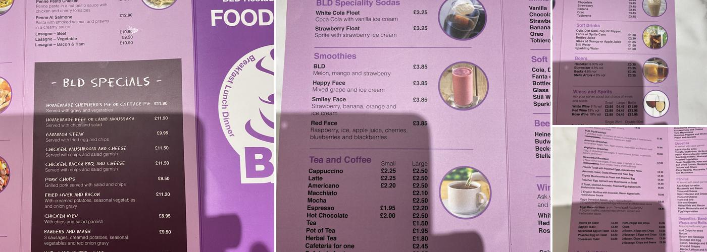 BLD Restaurant & Café Menu