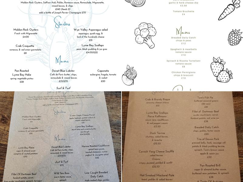 Tom's Lyme Regis Menu