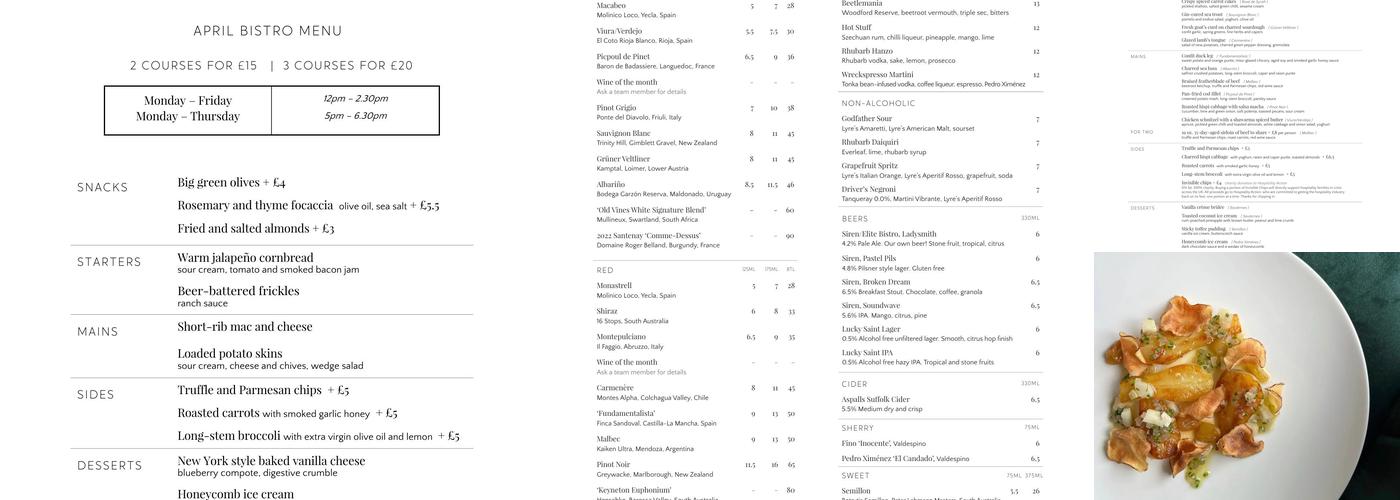 Wreckfish Bistro Menu