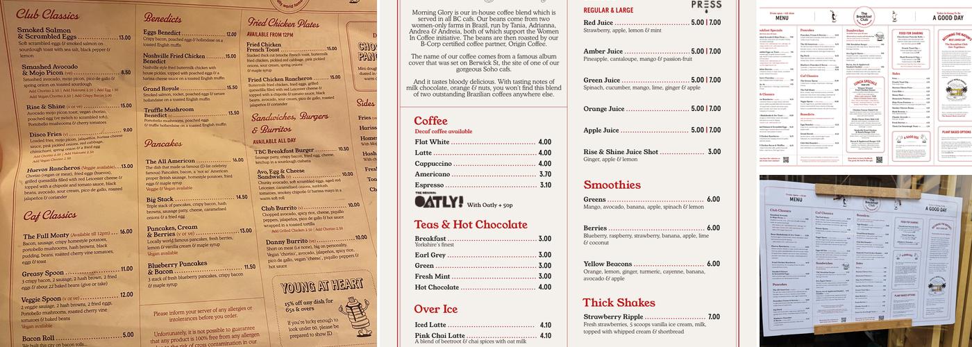 The Breakfast Club Soho Menu