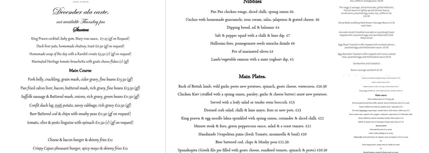 The Crown Inn Menu