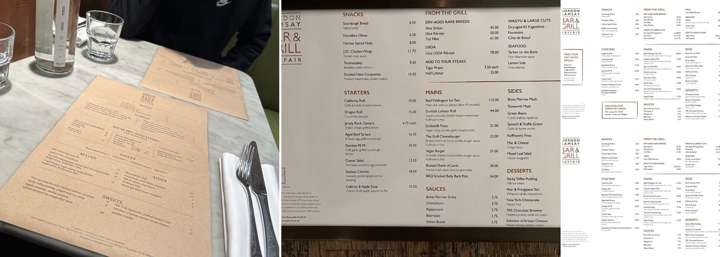 Gordon Ramsay Bar & Grill Menu