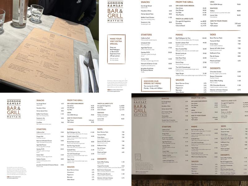 Gordon Ramsay Bar & Grill Menu