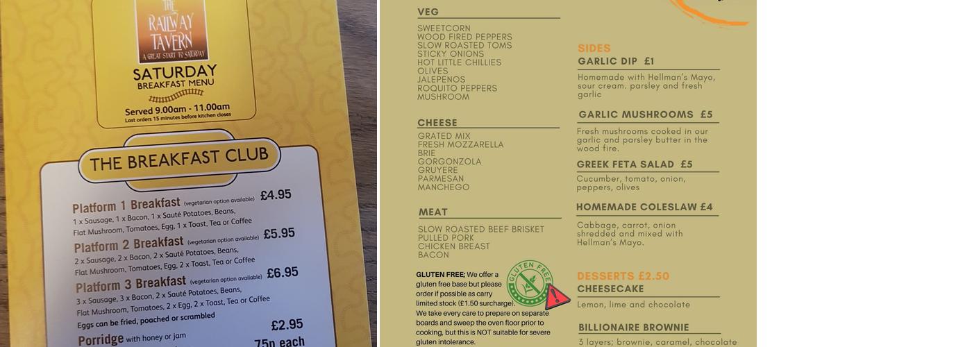 The Railway Tavern Menu