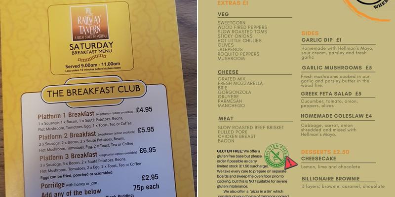 The Railway Tavern Menu