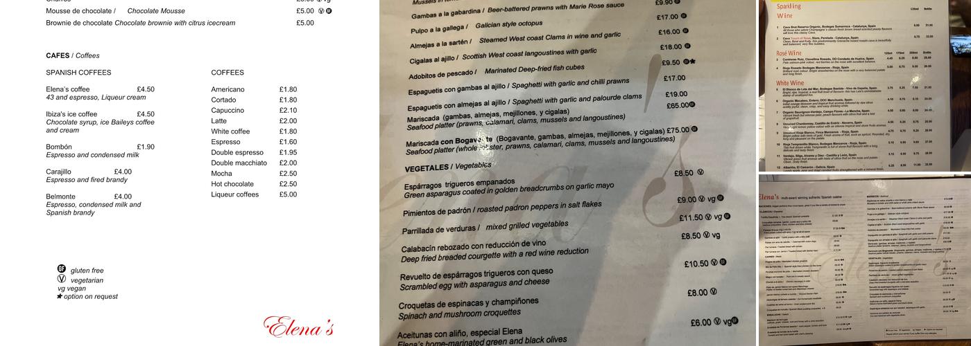 Elena's Spanish Bar & Restaurant Menu