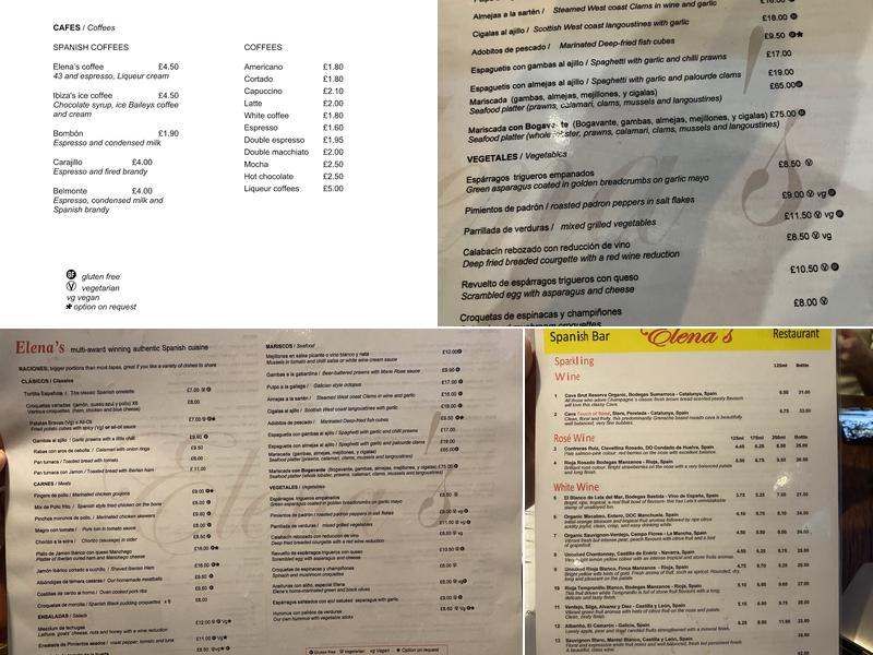Elena's Spanish Bar & Restaurant Menu