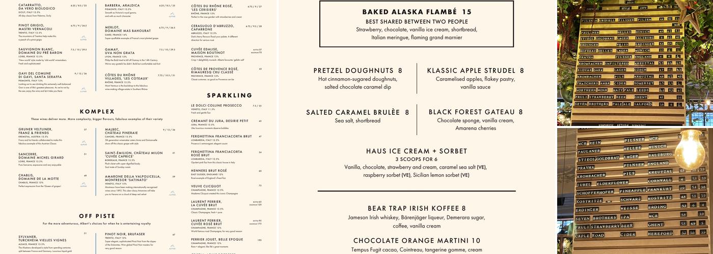 Albert's Schloss - Manchester Menu