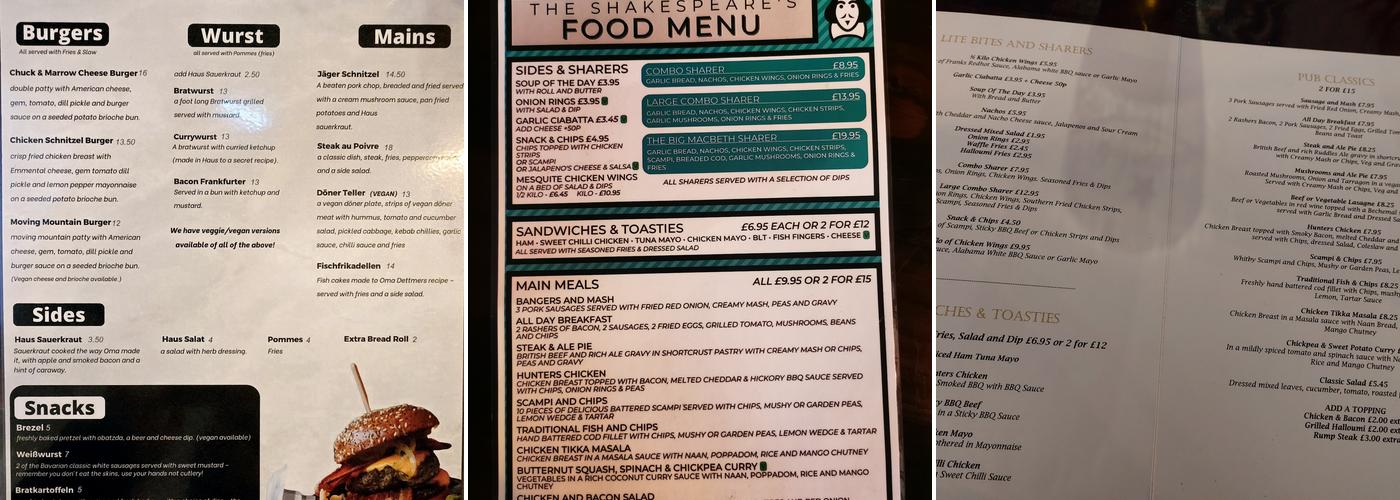 The Shakespeare Menu