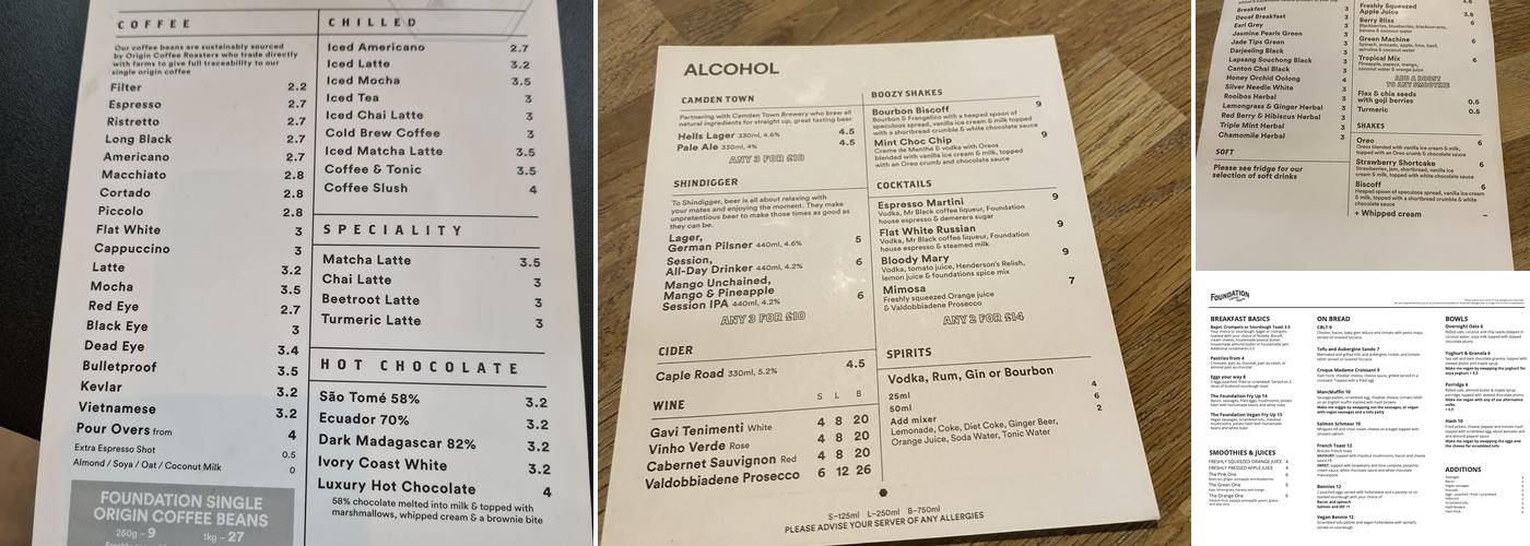 Foundation Coffee House Menu