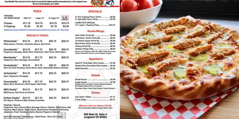 SmackDaddy Pizza Menu