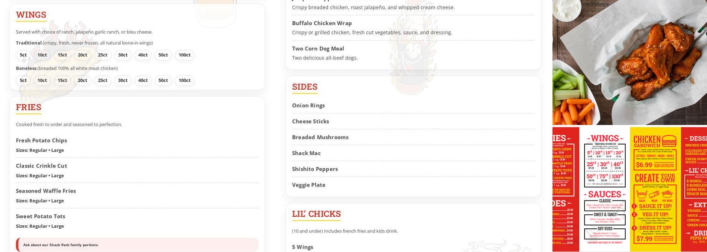 Wing Shack Longmont Menu