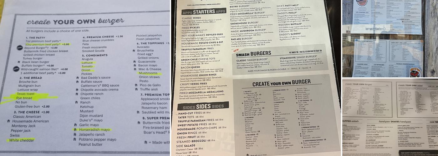 Bad Daddy's Burger Bar Menu