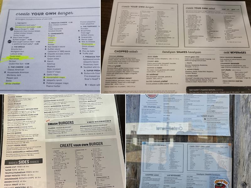 Bad Daddy's Burger Bar Menu