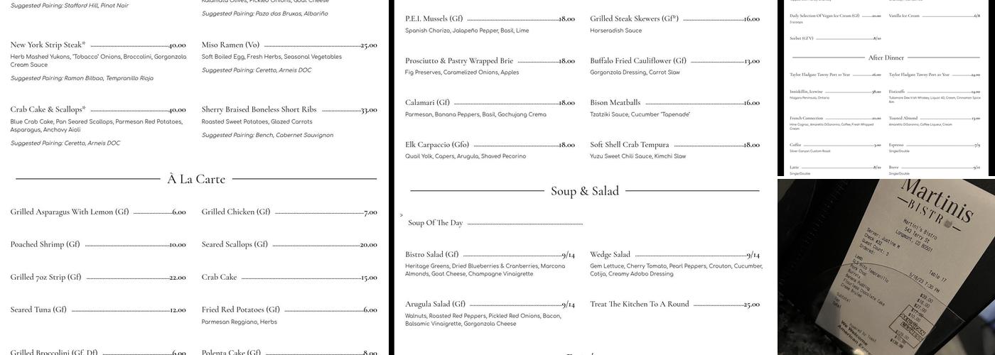 Martinis Bistro Menu