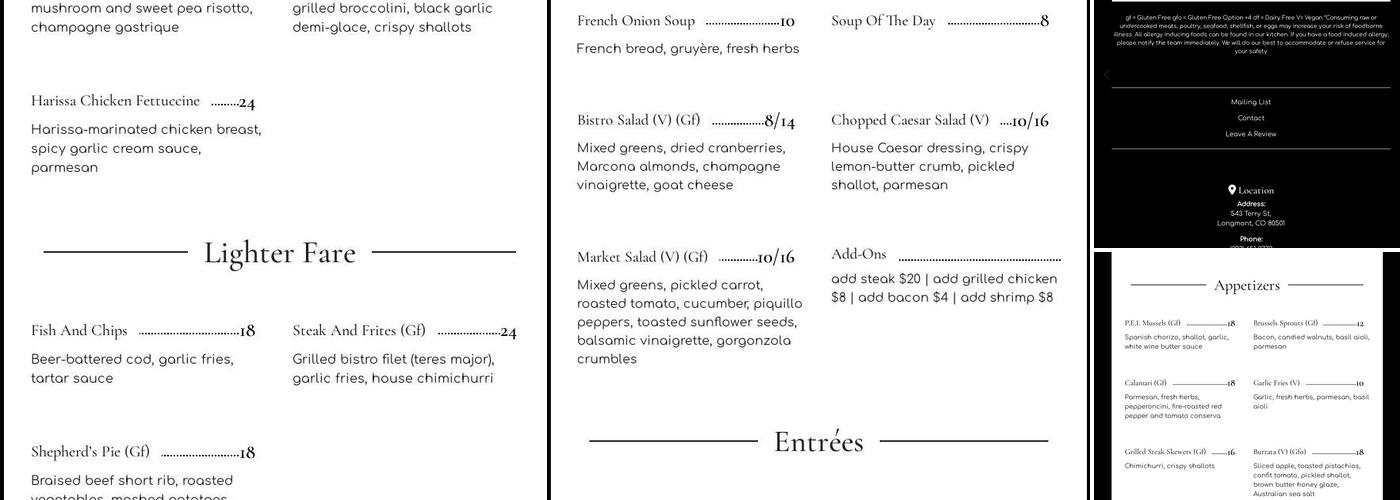 Martinis Bistro Menu