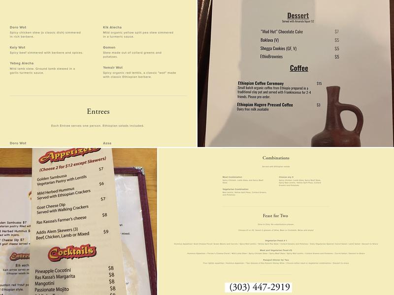 Ras Kassa's Ethiopian Restaurant Menu