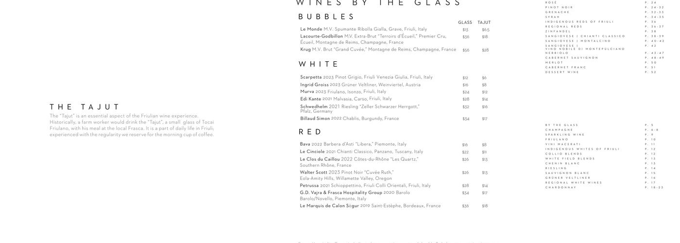 Frasca Food and Wine Menu