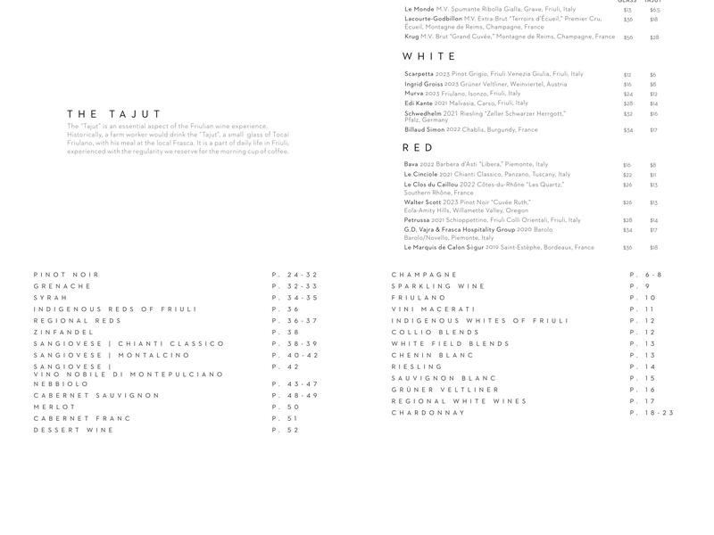 Frasca Food and Wine Menu