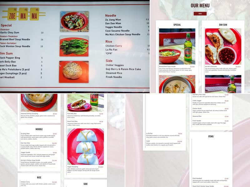Zoe Ma Ma Menu