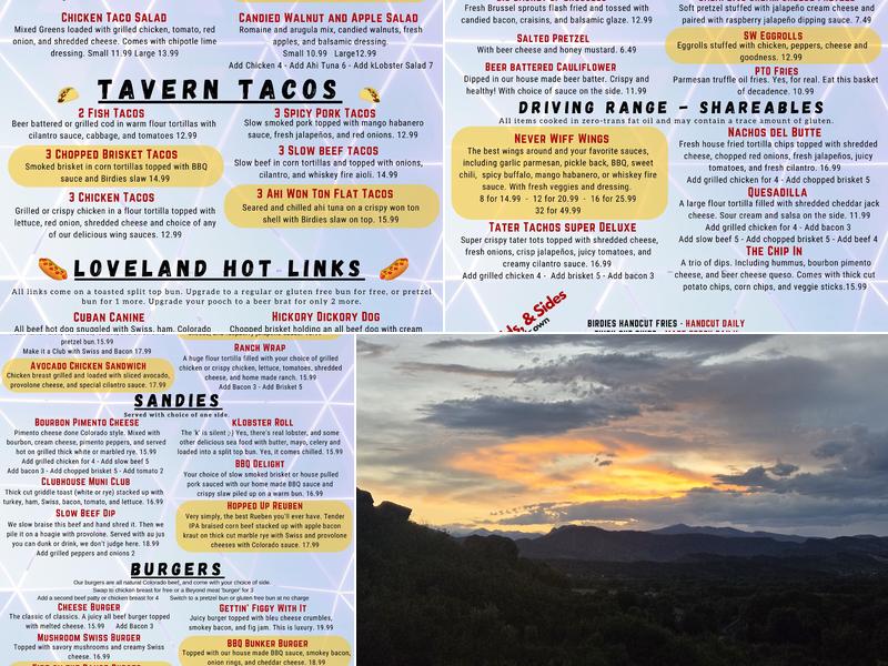 Birdies, Burgers, and Brews Menu