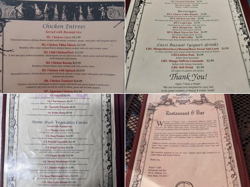 Nepal's Cafe Menu