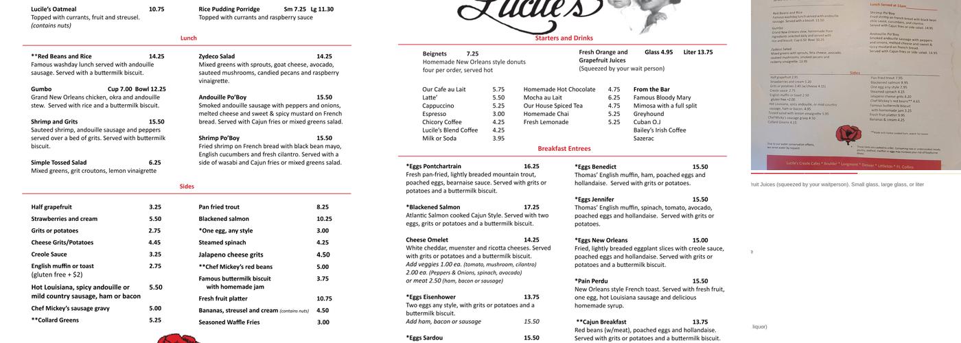 Lucile's Creole Cafe Menu