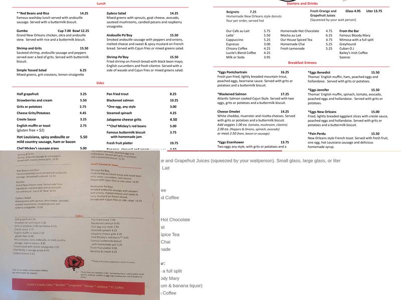Lucile's Creole Cafe Menu