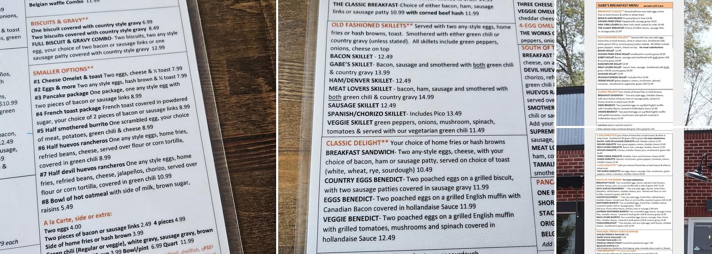 Gabe's Cafe Menu