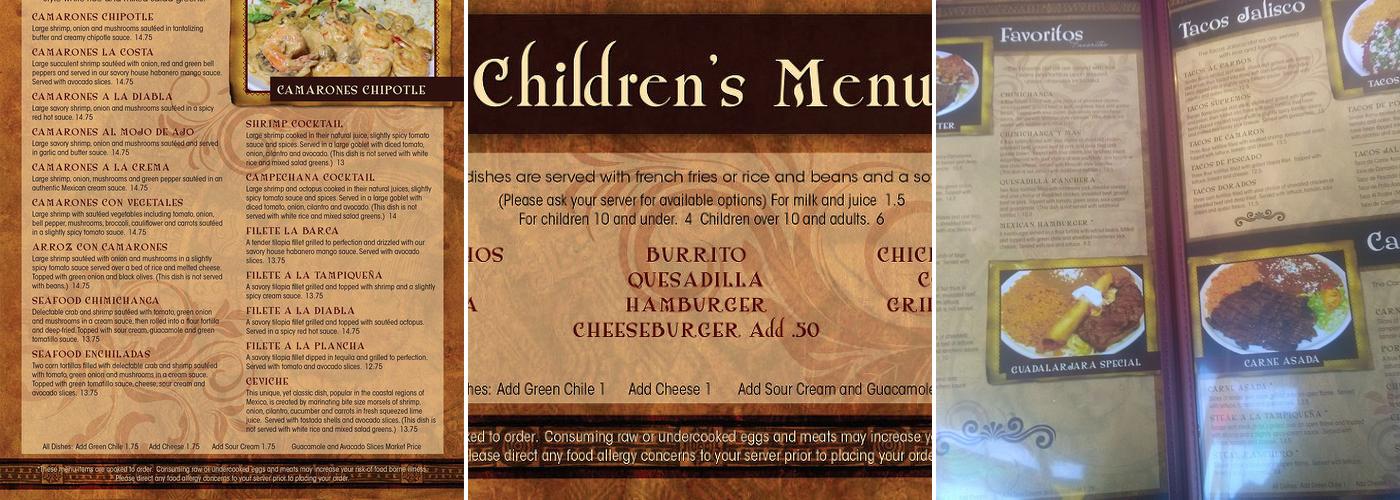 Hacienda Jalisco Menu
