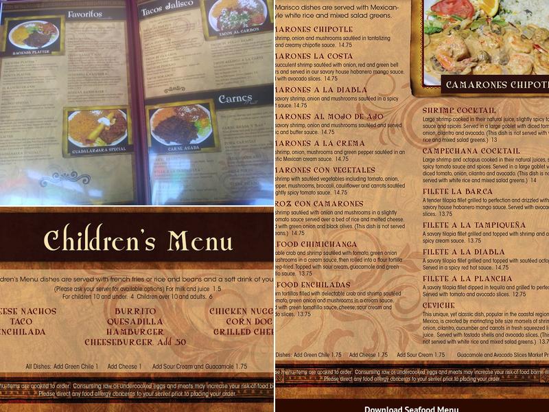 Hacienda Jalisco Menu