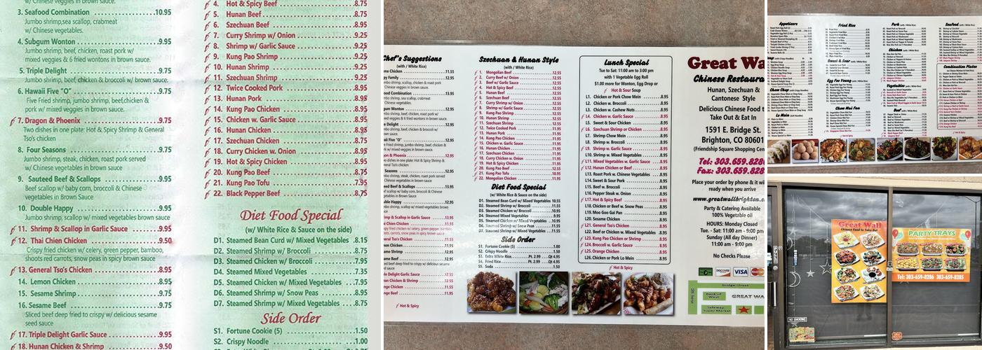 Great Wall Chinese Restaurant in Brighton CO Menu