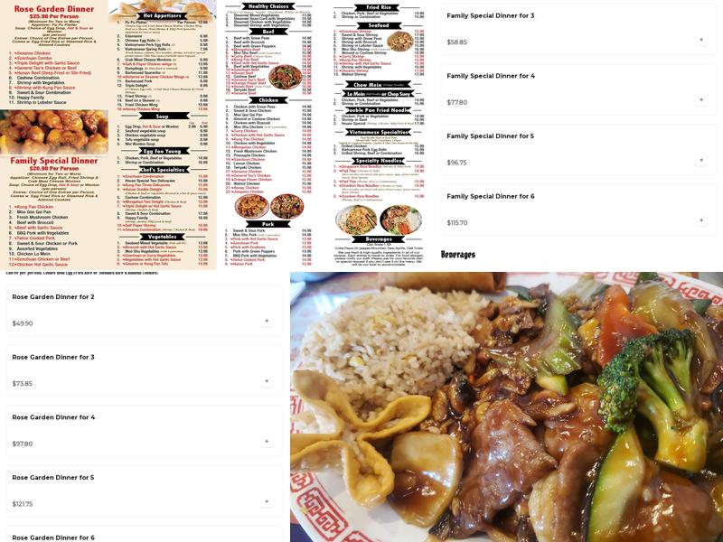 Rose Garden Chinese Restaurant Menu