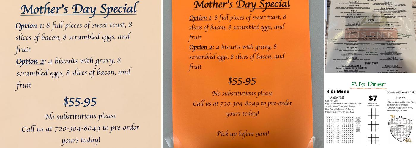 PJ’s Diner Menu