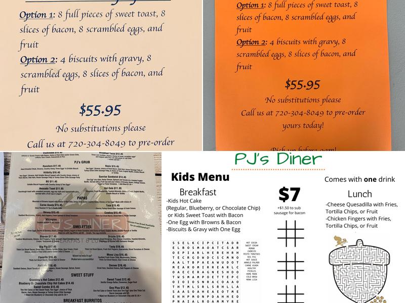 PJ’s Diner Menu