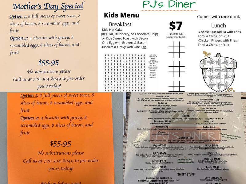 PJ’s Diner Menu