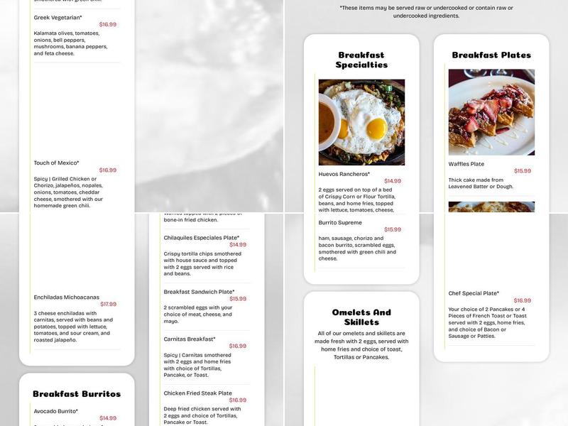 Javier's Diner Menu
