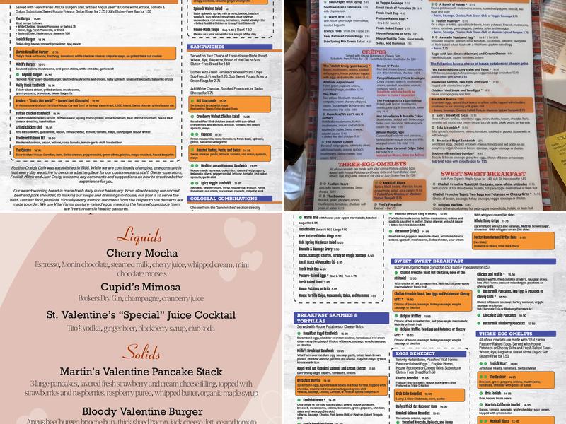 Foolish Craig's Cafe Menu