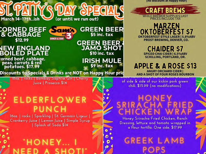 Sam's No. 3 Menu