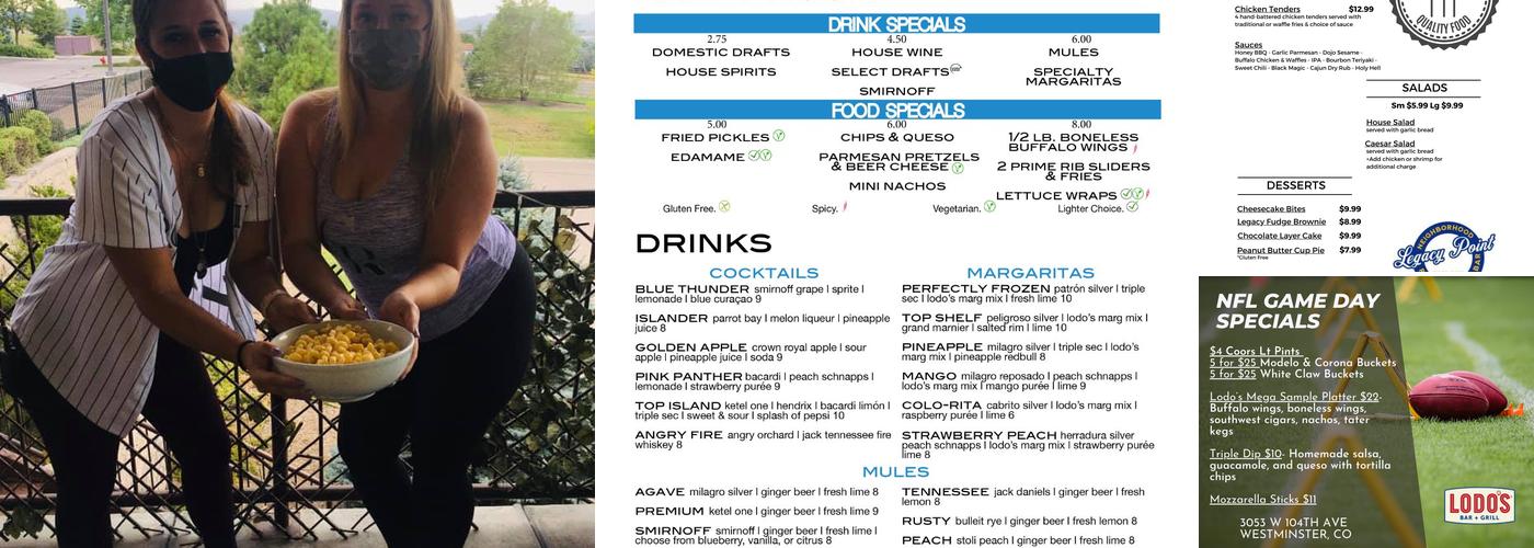 Lodo's Bar & Grill now Legacy Point Restaurant Menu